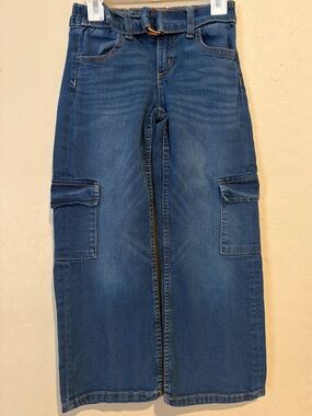 JUSTICE Girls Cargo Wide Leg Jeans w/ Belt- Size 7